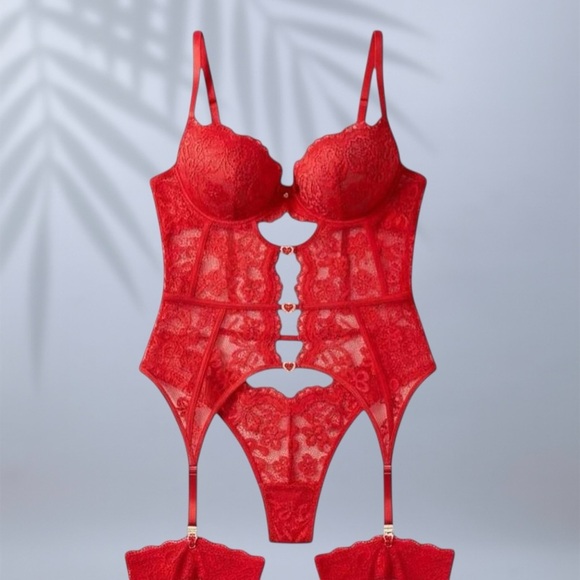 Suvia Other - Red Lace Cutout Lingerie Set – Heart Detail Corset Style ✧ M